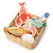 Dřevěný košík s mořskými plody Seafood Basket Tender Leaf Toys s rybami a mušlemi