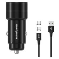 AlzaPower Car Charger P520 USB + USB-C Power Delivery černá + MagCore 2in1 USB-C + Micro USB, 5A