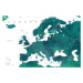 Mapa Teal detailed map of Europe in watercolor, Blursbyai, 40 × 26.7 cm