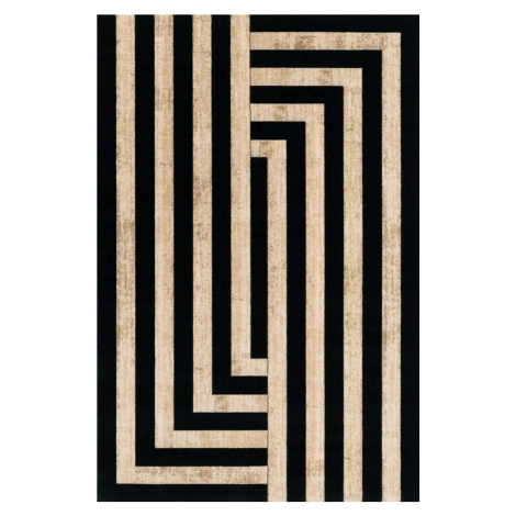 Černo-béžový vlněný koberec 200x300 cm Agnus Art Deco II – Agnella