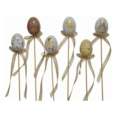 Velikonoční zápich (6 ks) Vajíčka s motivem peříček a zvířátek, 36 cm Asko