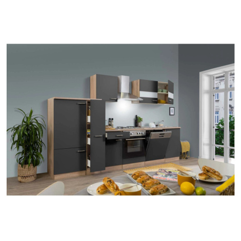 Respekta Kuchyně Merle šedá/dub 310 cm - bez el. přístrojů