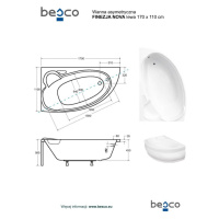 HOPA Asymetrická vana FINEZJA NOVA Nožičky k vaně Bez nožiček, Rozměr vany 170 × 110 cm, Způsob 