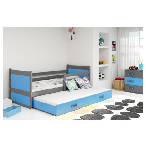 Dětská postel s výsuvnou postelí RICO 190x80 cm Modrá Šedá BMS