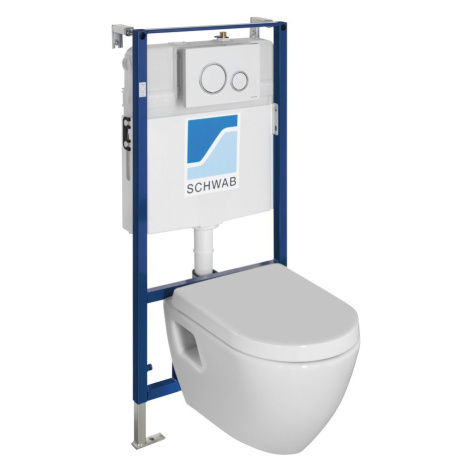 Závěsné WC NERA s podomítkovou nádržkou a tlačítkem Schwab, bílá NS952-SET5 Sapho
