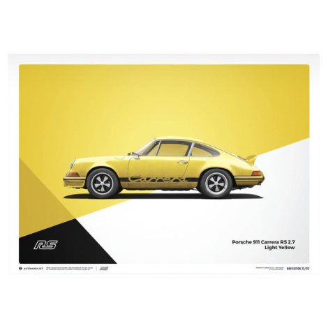Umělecký tisk Porsche 911 RS - 1973 - Yellow, Automobilist, 30 × 21 cm