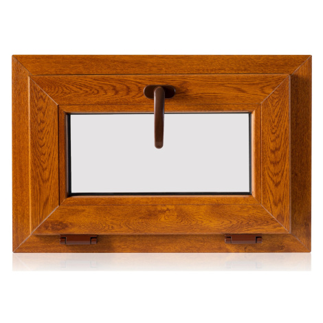 TeraGlass Okno sklepní plastové 4-komorové 2-sklo zlatý dub 500 x 500 x 60 mm