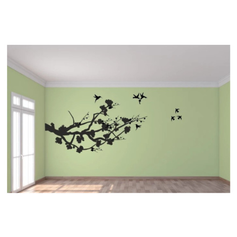 Nálepka na zeď do interiéru větev stromu a létající ptáci