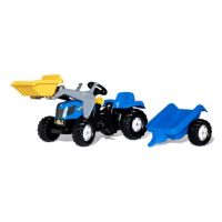 Rollytoys Šlapací traktor Rolly Kid New Holland modrý s nakladačem a vlečkou