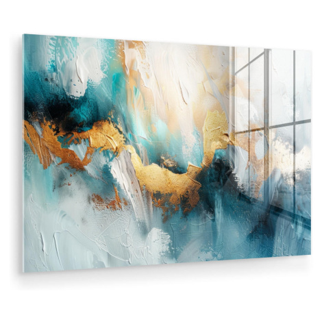 MuchoWow OBRAZ NA AKRYLOVÉM SKLE Abstraktní - umění - zlatá - modrá 90x60 cm
