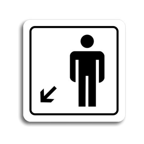 Accept Piktogram "WC muži vlevo dolů" (80 × 80 mm) (bílá tabulka - černý tisk)