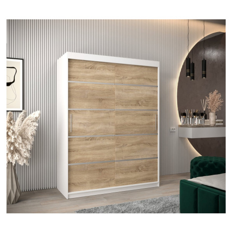 Šatní skříň ENNI - šířka 150 cm, bílá / dub sonoma