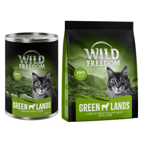 Wild Freedom 12 x 400 g + granule 400 g za skvělou cenu - Green Lands - jehně & kuře + Adult "Gr