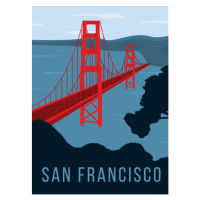 Ilustrace Golden Gate bridge retro poster. Red, Inna Miller, 30x40 cm