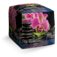 Sablio Taburet Cube Orchidej na kamenech: 40x40x40 cm