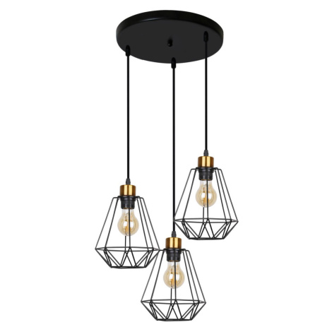 Závěsné industriální svítidlo PRIMO 7 - 3xE27, 60W, zlaté / černé