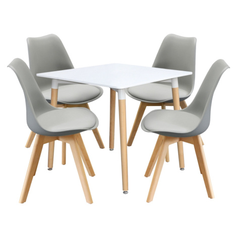 Jídelní SET stůl FARUK 80 x 80 cm + 4 židle TALES, bílá/šedá Idea