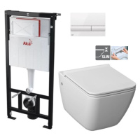 ALCADRAIN Sádromodul předstěnový instalační systém s bílým tlačítkem M1710 + WC JIKA PURE + SEDÁ