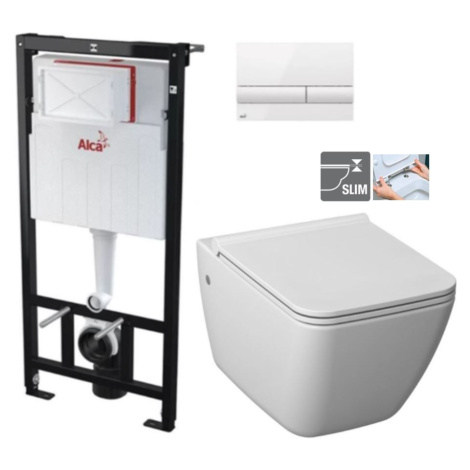 ALCADRAIN Sádromodul předstěnový instalační systém s bílým tlačítkem M1710 + WC JIKA PURE + SEDÁ AKCE/SET/ALCA