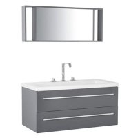 Šedý nástěnný nábytek do koupelny se zásuvkou a zrcadlem ALMERIA, 165456