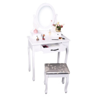 Toaletní stolek HORTENZIE s taburetem, bílá/stříbrná