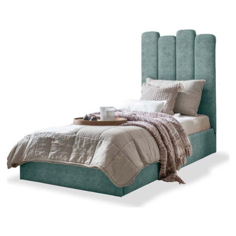 Tyrkysová čalouněná jednolůžková postel s úložným prostorem s roštem 90x200 cm Dreamy Aurora – M Miuform