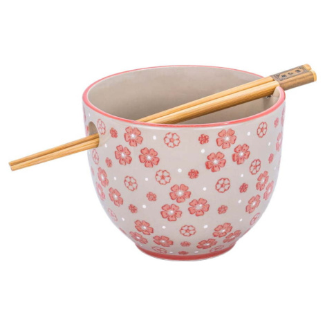 Červená/šedá miska z kameniny 450 ml Cherry Blossom – Sass &amp; Belle