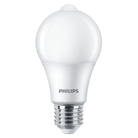 LED žárovka E27 Philips A60 8W (60W) teplá bílá (2700K) s pohybovým čidlem