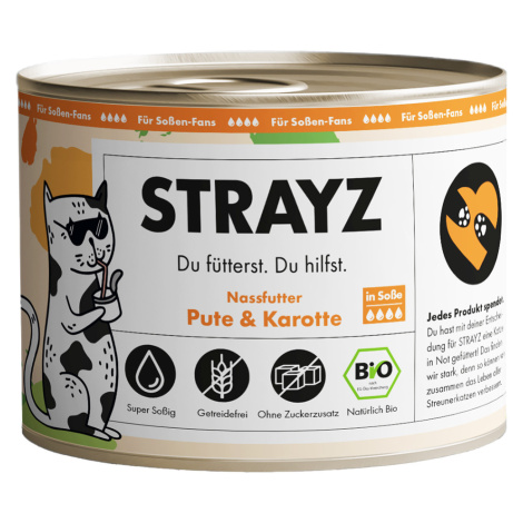 STRAYZ BIO konzervy pro kočky 6 ks (6 x 200 g) - Bio krůtí a Bio mrkev v omáčce