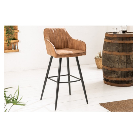 Estila Moderní barová židle Vittel z mikrovlákna hnědé barvy s černými kovovými nohami 102cm