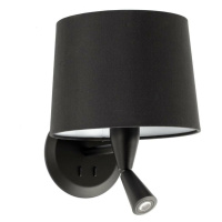 FARO CONGA nástěnná lampa, černá, se čtecí lampičkou