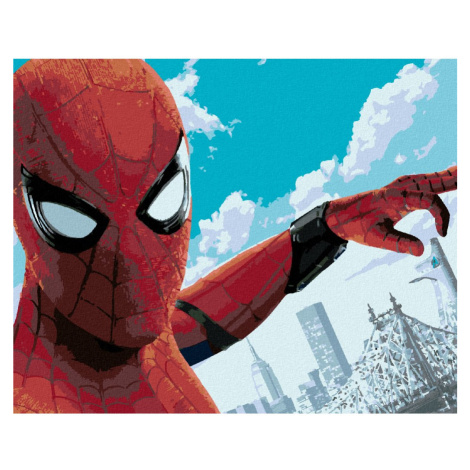 Malování podle čísel - SELFIE SPIDERMAN A AVENGERS TOWER Rozměr: 80x100 cm, Rámování: vypnuté pl