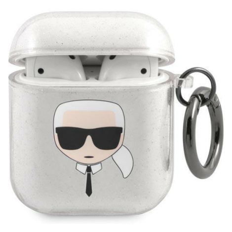 Karl Lagerfeld KLA2UKHGS pouzdro na AirPods 2. Generace / 1. Generace Silver glitter Karl`s head