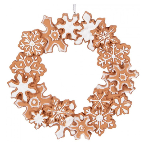 Hnědá závěsná vánoční dekorace / věnec s umělými perníčky Met Glazuur II – 18x2 cm Clayre & Eef