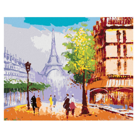 Malování podle čísel - EIFFELOVA VĚŽ V PAŘÍŽI POHLED NA ULICI Rozměr: 40x50 cm, Rámování: bez rá
