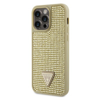Pouzdro Guess Rhinestones Triangle Metal Logo kryt pro Apple iPhone 14 PRO MAX Gold