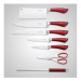 8dílná sada ocelových nožů, nůžek a ocílky Royalty Line RL-KSS804 / červená