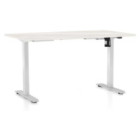 Rauman Výškově nastavitelný stůl OfficeTech A, 140 x 80 cm, bílá podnož, bílý jasan
