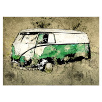 Ilustrace Volkswagen vw combi green, Lembayung senja studio, 40 × 30 cm