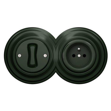 lap - Retro jednopólový vypínač č. 1 a zásuvka 230V s rámečkem zelená 2xKA0062+KA0055+KA0060