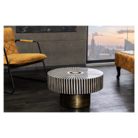 Estila Art deco kulatý konferenční stolek Hypnotique s černobílým kostním ozdobným vykládáním a 