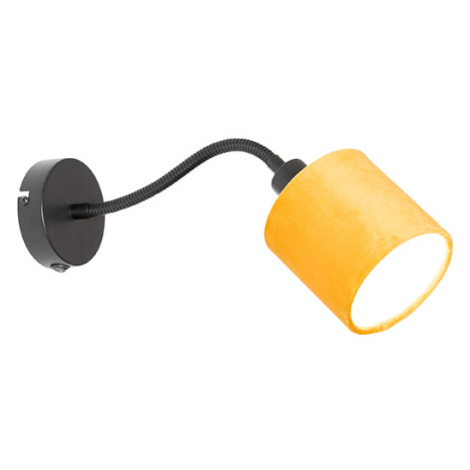 Nástěnná lampa černá se žlutým stínidlem vypínačem a fex ramenem - Merwe QAZQA