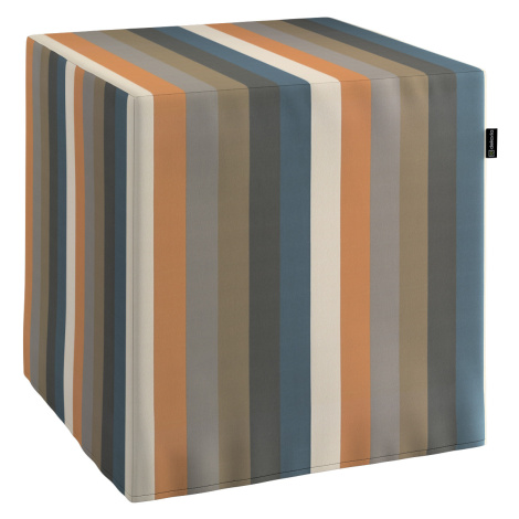 Dekoria Sedák Cube - kostka pevná 40x40x40, pruhy  rezavá hnědá modrá, 40 x 40 x 40 cm, Vintage 