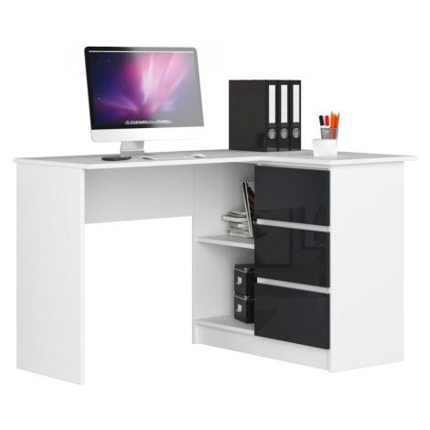 Ak furniture Rohový psací stůl B16 124 cm bílý/grafitový lesk pravý