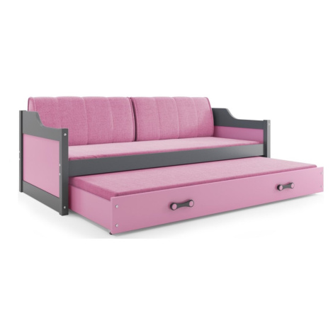 BMS Dětská postel s přistýlkou DAWID | šedá 90 x 200 cm Barva: Růžová