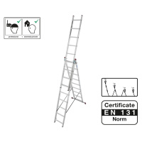 PROTECO 10.66-3-09-KR žebřík trojdílný univerzální 3x9 250/390/530 cm