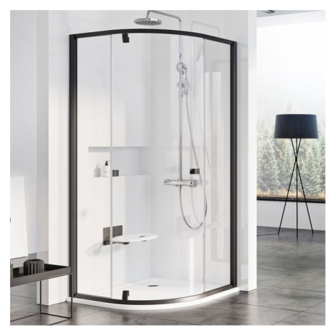 Ravak Pivot PSKK3 - 80 BLACK TRANSPARENT čtvrtkruhový sprchový kout 80 x 80 cm, černý rám, čiré 