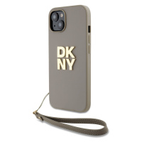 Zaní kryt DKNY PU Leather Stack Logo Wrist Strap pro Apple iPhone 13, béžová