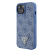 Guess hard silikonový obal iPhone 15 6.1" Blue Leather 4G Triangle Strass