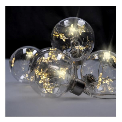 Sada LED vánočních koulí s hvězdami, velikost 8 cm, 6 ks, 30 LED, časovač, 3xAA, USB -  (1V228) Donoci